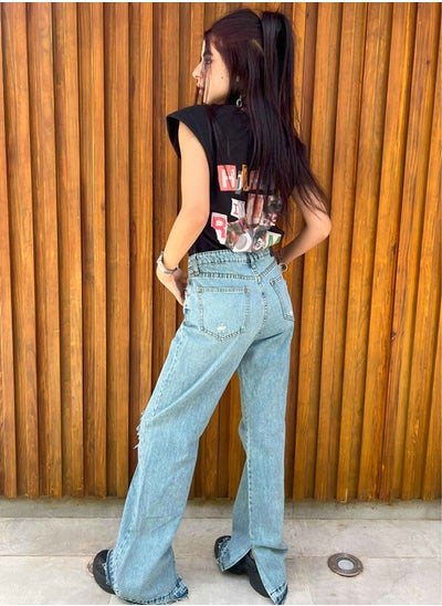 Buy Vintage Wash Distressed Straight Leg Jeans. in Egypt