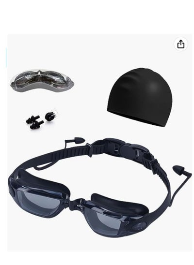 Buy Swimming Goggles Professional Anti Fog No Leaking Full Protection UV Protection HD View Goggle, Nose Clip, Earplugs, Swimming Cap Set for Women, Men in Saudi Arabia