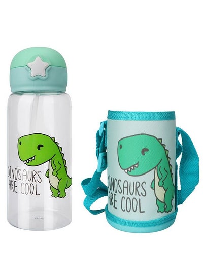 Buy Kids Water Bottle for School, 700ml BPA-Free Reusable Leak-proof Durable Dinosaur Print Plastic Water Bottles with Straw and EVA Cup Cover, Anti-dust Spout Cover in UAE