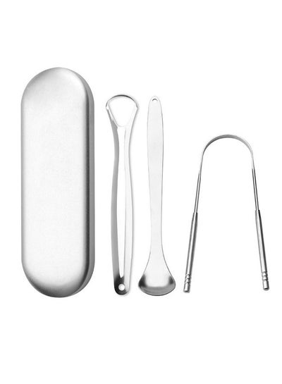 Buy Tongue Scraper Tongue Cleaner Stainless Steel Tongue Scrapers with Travel Case for Oral Cleaning, Professional Tongue Cleaners for Fresher Breath (3 Shapes Tongue Scrapers) in Saudi Arabia