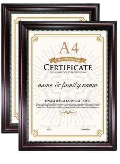 Buy GraduationMall A4 Certificate Doent Frame, Professional Wooden Look, Real Glass, Mahogany with Gold Beaded, 2-Pack in UAE