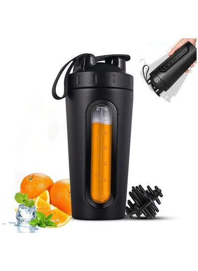 Buy Protein Shaker Bottle Stainless Steel, 700ML Leak-Proof Protien Shake Container, Sports Water Bottle with Mixing Ball, BPA Free Easy Clean Bottles for Protein Mixes Gym Workout Fitness(Black) in Saudi Arabia