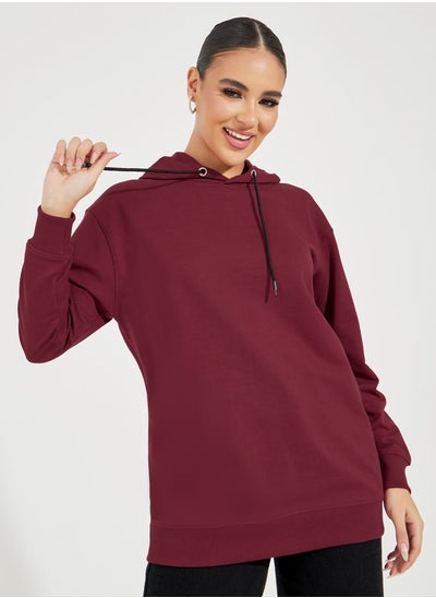 Buy Solid Regular Fit Longline Hoodie in Saudi Arabia