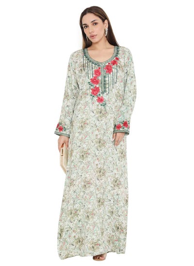 اشتري HIGH QUALITY VISCOSE JALBIYA WITH MULTICOLOR THICK THREAD EMBROIDERY ARABIC KAFTAN JALABIYA DRESS في السعودية