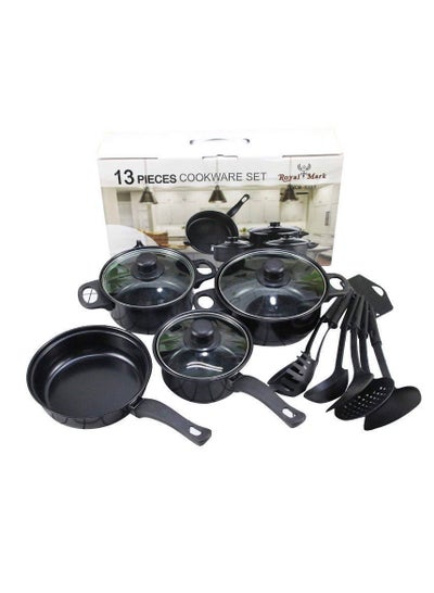 اشتري 13-Piece Cookware Set 7-Piece Pot Frying Pan Flat Skillet Skillet Stock Pot Spatula Set في السعودية