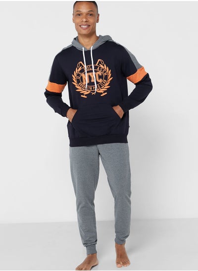 Buy Logo Printed Hoodie And Sweatpants Pyjama Set in UAE