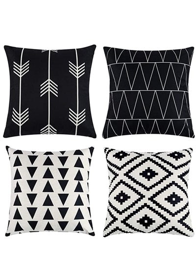 Buy Set of 4 Pillowcases Decorative Geometric Square 18 x 18 Inches Throw Pillow Covers - Modern Pattern Linen Pillow Cushion Case for Sofa Couch Bed Home Car Office Decor in UAE