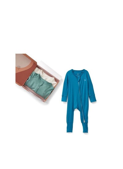 اشتري Set of 3 Bamboo Spandex Zipper Sleepsuit Green/White/Blue 3-6m في الامارات