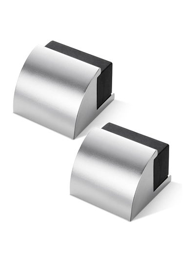 اشتري 2 Packs Floor Mounted Door Stops Rubber Black Door Stop Modern Chrome Silver Door Stopper Solid Metal Doorstop Wall Protector with Bumper Buffer and Fixings في الامارات