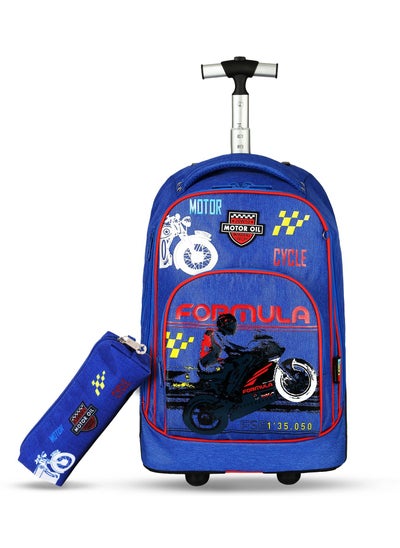 اشتري Eazy Kids - 18" Set of 2 Formula Racing  Big Wheel Trolley School  & Pencil Case - Blue في الامارات