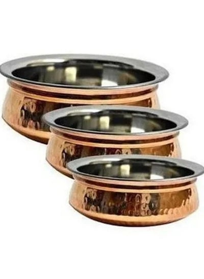 Buy Copper Handmade Hammered Handi Pot 3 pieces Set in Saudi Arabia