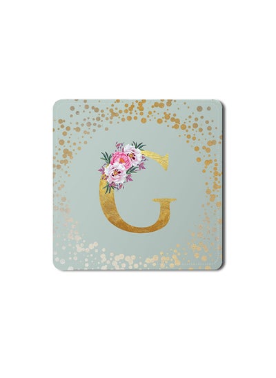 Buy Designer Leather Coasters Mat for Beverage Drinks- Custom Monogram Initial Letter Floral Pattern Alphabet - G (Light Grey) in UAE