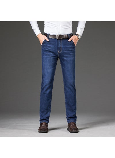 اشتري Mens Plus-Size Embroidered Straight Jeans for Autumn Winter Blue LY2011 في السعودية