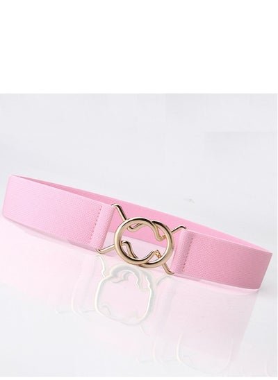 Buy Single Loop Japanese Simple Elastic Women's Dress Slim Fit Round Loop Buckle Belt  71cm Pink in UAE