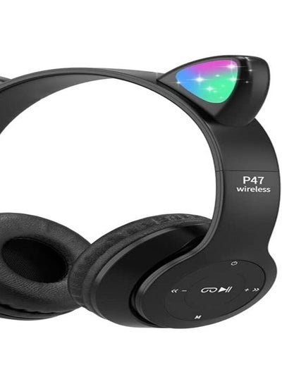 Buy Wireless Gaming Headset, Bluetooth 5.0 Cat Ear Headphones, Kids Headphones,LED Light Up Bluetooth Over Ear Headphones for Kids and Adults Wearing(Black)) in Egypt