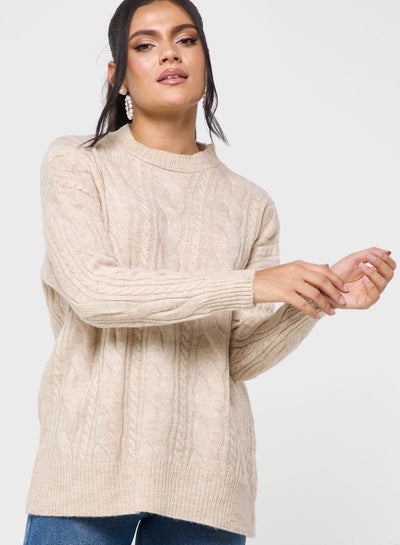 Buy Cable Knit Crew Neck Sweater in UAE