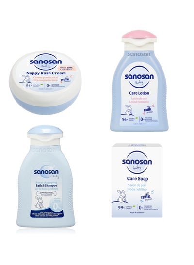 اشتري Sanosan Baby Set (Lotion 100ml - Shampoo 100ml - Nappy Rash Cream 150ml - Soap 100g) في مصر