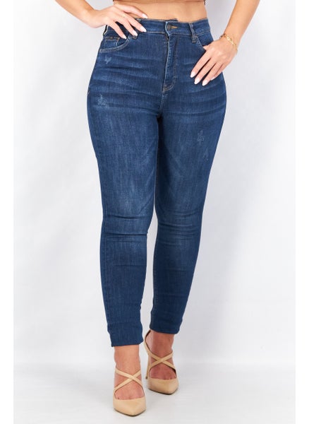 Buy Women Skinny Fit Dark Super High Rise Jeans, Blue in UAE