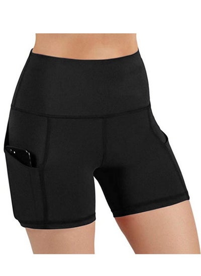 Buy Women's High Waist Yoga Shorts, Tummy Control Fitness Athletic Workout Running Shorts Leggings with Deep Pockets(Black M) in Saudi Arabia