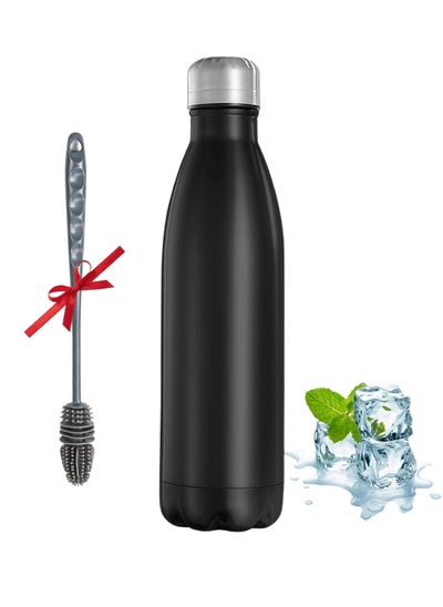 Buy Double Wall Stainless Steel Water Bottle Leakproof Hot and Cold Drink Sports Bottle (500ml) with Silicone Brush in Egypt