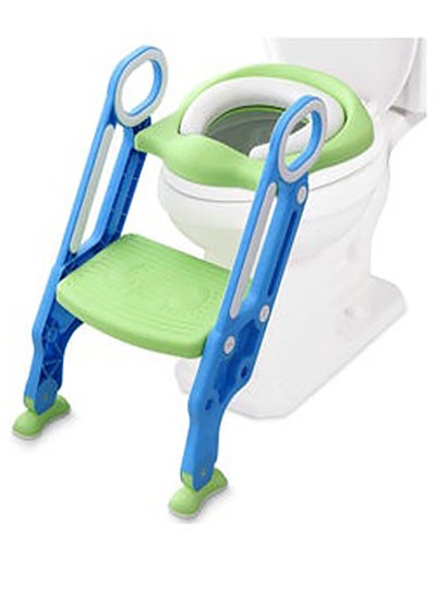 Buy Potty Training Toilet Seat with Step Stool Ladder for Kids Children Baby Toddler Toilet Training Seat Chair with Soft Cushion Sturdy and Non-Slip Wide Steps for Girls and Boys (Blue Green) in Saudi Arabia