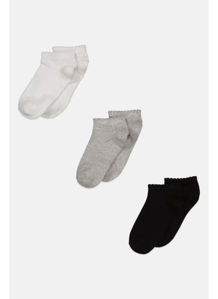 اشتري Kids Girl 3 Pair Ankle Socks, White/Black/Grey في الامارات