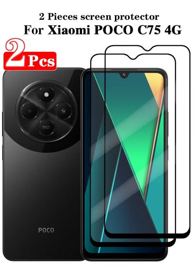 Buy 2 Pieces Full Cover Glass Screen Protector For Xiaomi POCO C75 4G Black/Clear and Screen Protector Accessorie in Saudi Arabia