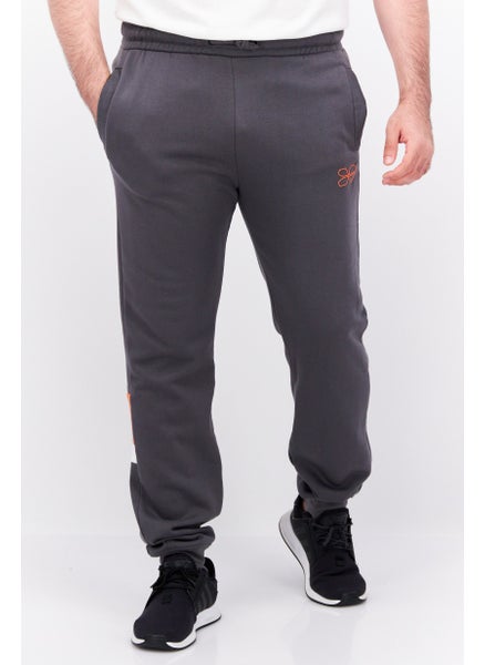 Buy Men Regular Fit Drawstring Brand Logo Jogger Pants, Grey in UAE