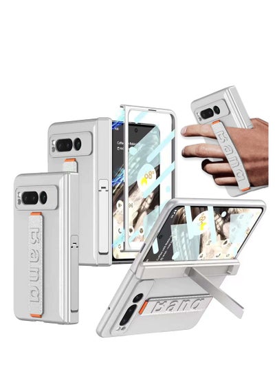 اشتري Compatible for Google Pixel Fold Phone Case, Magnetic Case with Screen Protector & Hand Strap, Silver Heavy Duty Shock-Absorption Hard Matte Cover, With Built-In Stand, for Pixel Fold Case في السعودية