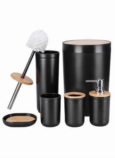 Buy Bathroom Accessories Set 6 PCS Plastic Gift Set include Toothbrush Holder Toothbrush Cup Soap Dispenser Soap Dish Toilet Brush Holder Trash can in Saudi Arabia