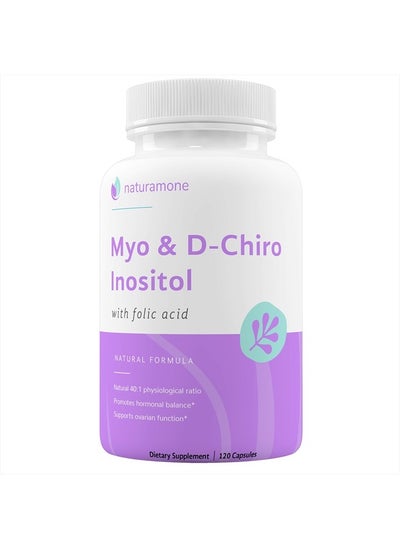 Buy Myo-Inositol & D-Chiro Inositol Blend with 100% of Daily Folate - 40:1 Physiological Ratio - Polycystic Ovary Syndrome (PCOS), Hormonal Balance and Ovarian Support 120 Capsules in UAE