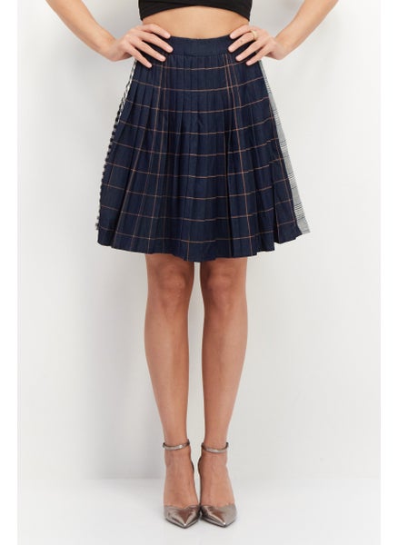 Buy Women Checkered Midi Skirt, Dark Blue Combo in UAE