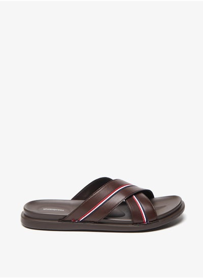 اشتري Textured Cross Strap Slip On Arabic Sandals with Tape Detail في السعودية