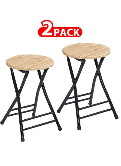 اشتري 2 Pack For Folding Stool Round Portable Folding Stool Wood Seat Light في الامارات