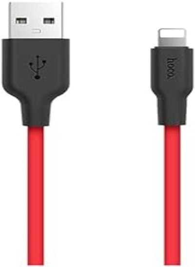 Buy Hoco X21 - Silicone Charging Cable (2A - 1M), USB-A To Lightning Plug, Compatible With Apple iPhone iPad Airpods - Red in Egypt