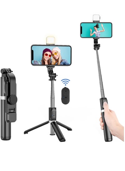 Buy Selfie Stick Tripod Wireless Remote Control Mini Extendable 4 in 1 Selfie Stick-360° rotation phone stand holder For Vlogging in UAE