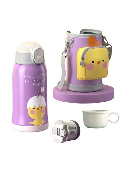 Buy Water Bottle for Kids, Insulated Stainless Steel Flask, High Quality 550ml - Leak-Proof with Straw, Portable and Durable Design for School, Sports, Indoor & Outdoor - Cute Chick Design in UAE