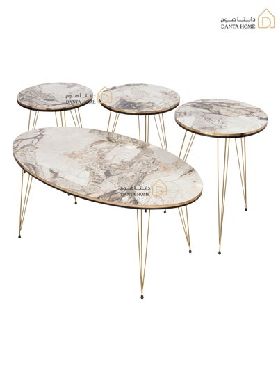 Buy A Set Of 4 Pieces Consisting Of A Coffee Table And 3 Side Tables For An Elegant And Perfect Home - White Marble / Gold in Saudi Arabia