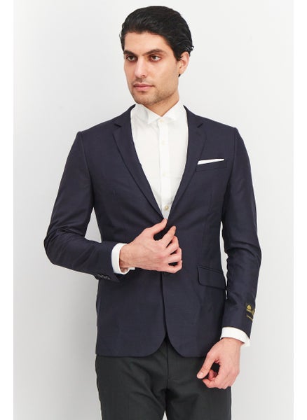 Buy Men Slim Fit Textured Suit Jacket, Navy Blue in UAE