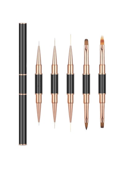 Buy Double-Ended Acrylic Nail Art Brushes Set, 5pcs Gel Polish Nail Art Design Pen Painting Tools Nail Art Liner Brush, and Nail Dotting Pen for Acrylic Application Salon at Home DIY Manicure (Rose Gold) in UAE