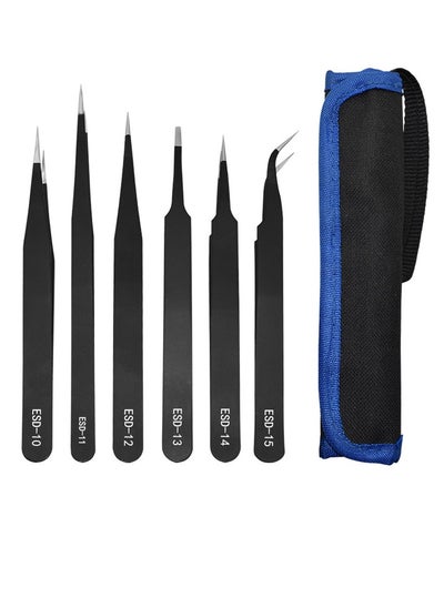 Buy 6PCS Precision Tweezers Set, Upgraded Anti-Static Stainless Steel Curved of Tweezers, for Electronics, Laboratory Work, Jewelry-Making, Craft, Soldering in Saudi Arabia