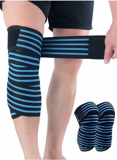 Buy Knee Wraps (Pair) With Strap for Squats Weightlifting Nylon Knee Wraps for Compression Elastic Support Sports Protective Equipment in Saudi Arabia