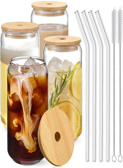 اشتري Water Glass 4 Piece Set With Bamboo Lid and Glass Straw في السعودية