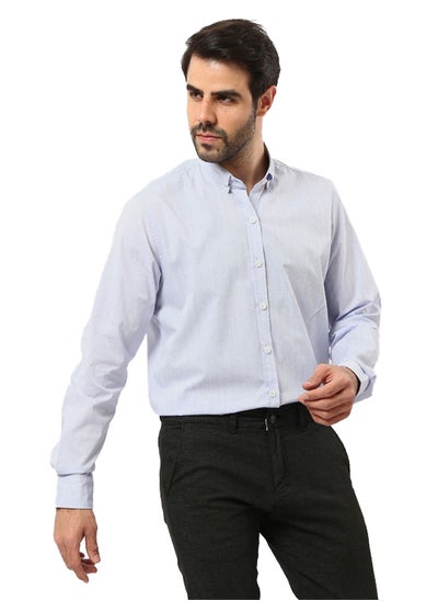 اشتري Light Blue Self Textured Cotton Classic Shirt - Baby Blue في مصر