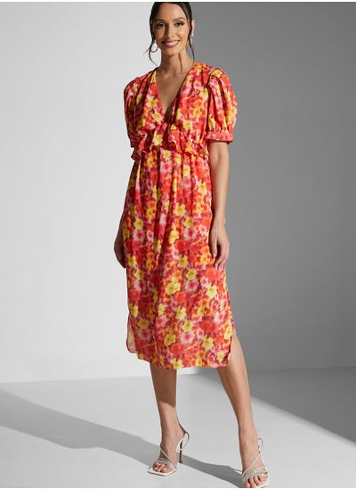 Buy V-Neck Floral Print Dress in Saudi Arabia