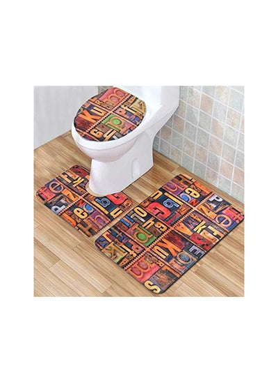 Buy -Set Bathroom Anti-Slip Pedestal Rug + Lid Toilet Cover + Bath Mat in Saudi Arabia