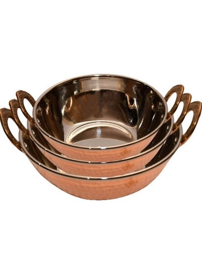 Buy Hammered Copper Kadhai Pan 3 Pieces Sizes  20 cm 18 cm 16 cm in Saudi Arabia