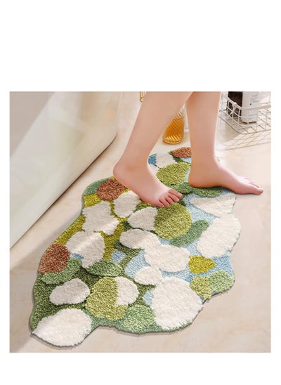 اشتري Green Moss Bathroom Rugs, 35.4''x23.6''Microfiber Water Absorbent Aesthetic Green Bathroom Rug, Bath Mat Washable Non Skid Doormats في السعودية