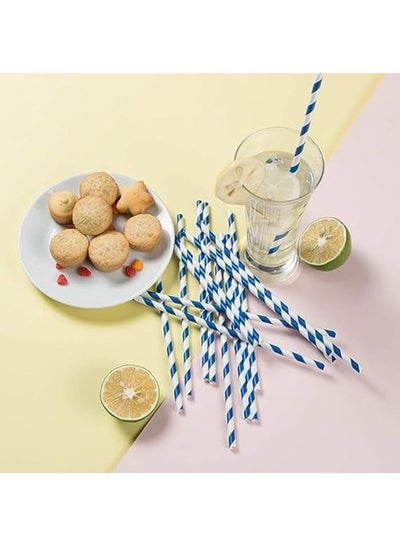 Buy Disposable Luxury Striped Paper Straws, Biodegradable Paper Straws - Durable and Eco-Friendly ((26 Pieces, Blue)) in Egypt