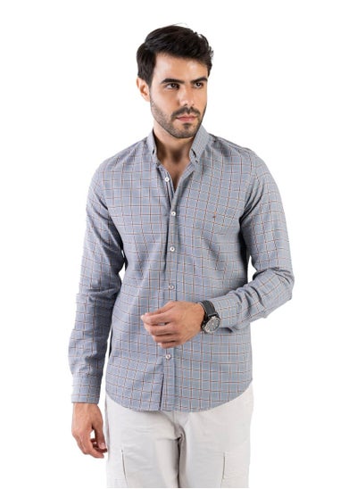 Buy Men's Shirt - Made Of Cotton - Gray / Multicolor in Egypt